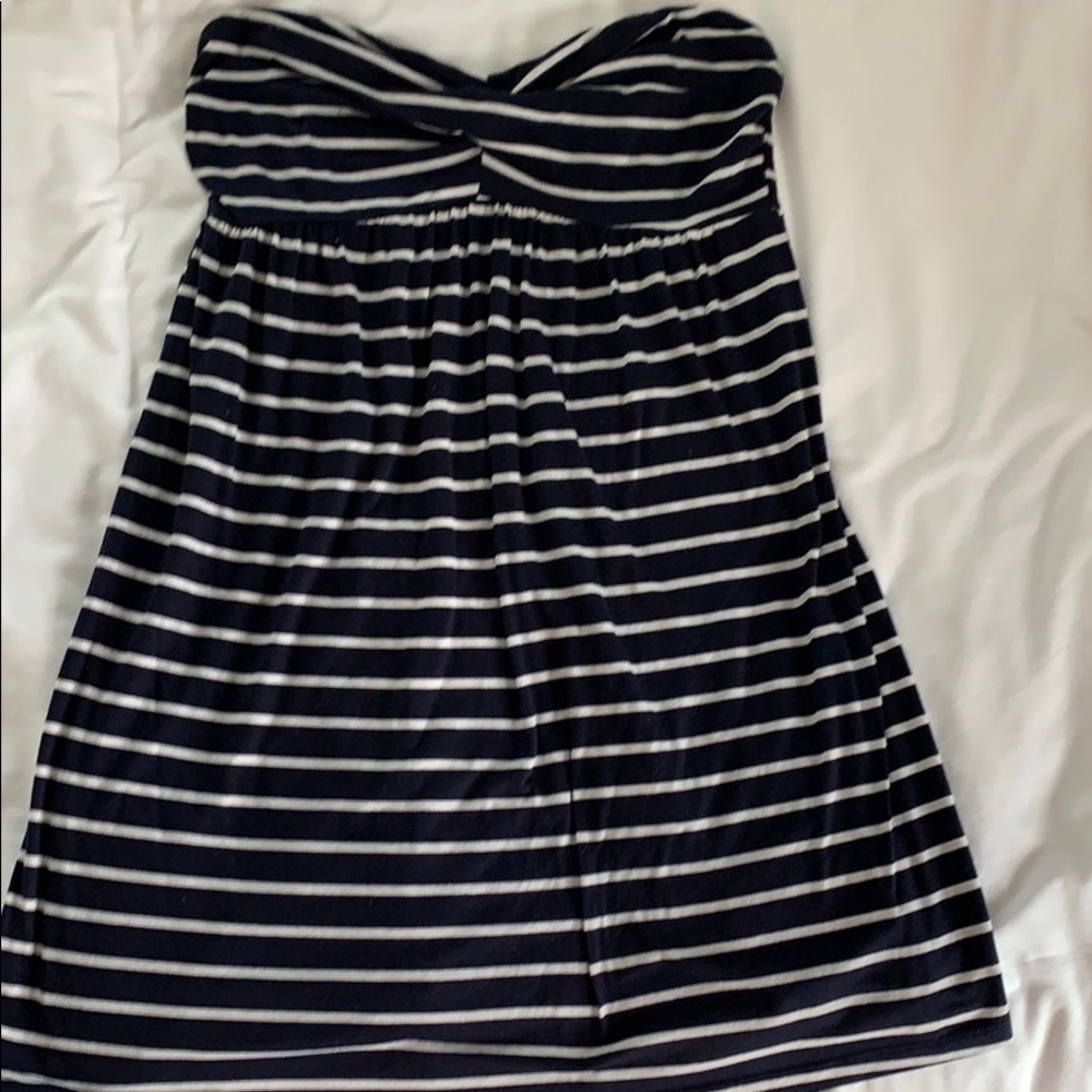 Navy and white stripe strapless dress